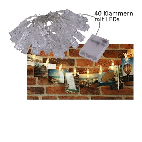 HM LED Lichterkette mit 40 Foto-Clips, batteriebetrieb
