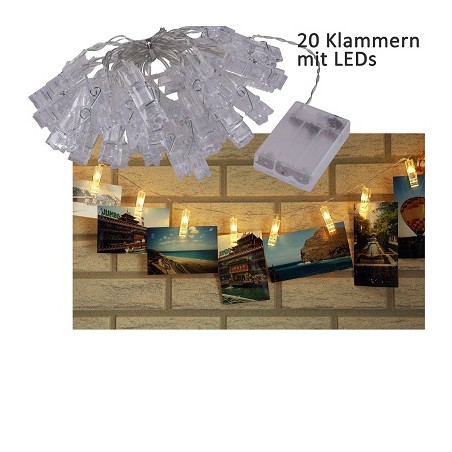 HM LED Lichterkette mit 20 Foto-Clips, batteriebetrieb