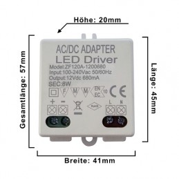 PB LED DC-Treiber/Trafo "Mini12-8W", 12V DC, 8W, 0.68A