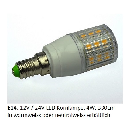 David Com. E14 LED Lampe, Korn- Kolbenlampe, 12V/24V AC/DC, 4W