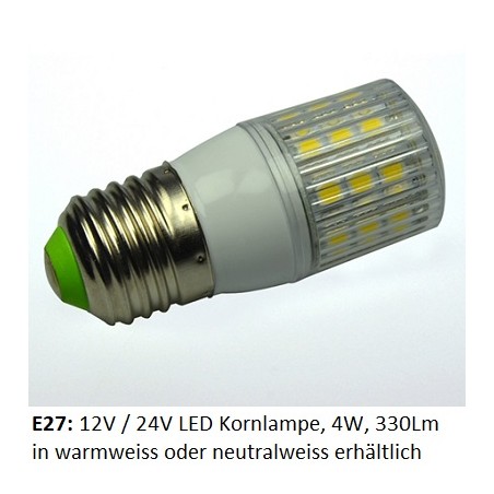 David Com. E27 LED Lampe, Korn- Kolbenlampe, 12V/24V AC/DC, 4W