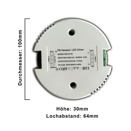 PB LED DC-Treiber/Trafo, 12V DC, 40W, 3A