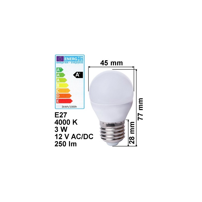 HM E27 LED Lampe, Birne, 12V AC/DC, 3W, matt