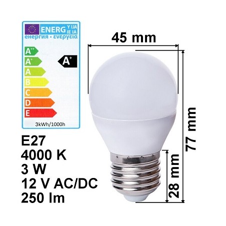 HM E27 LED Lampe, Birne, 12V AC/DC, 3W, matt