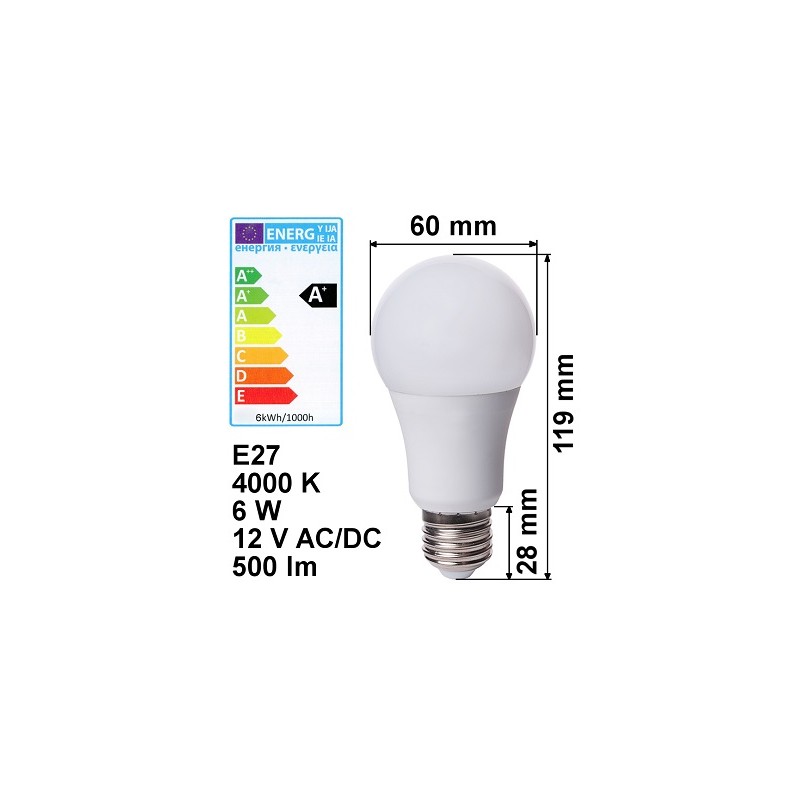 HM LED Lampe, Birne, E27, 6W, 12V DC