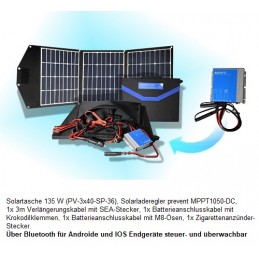 Prevent 135W faltbare 12V Solartasche, IP67 MPPT Laderegler/BT