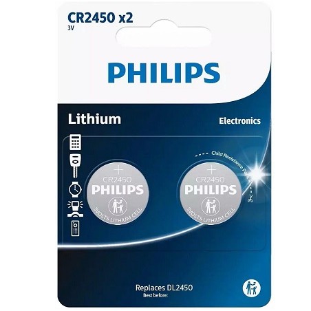 Philips CR2450 - 3 Volt Lithium Knopfzelle 3V, 2 Stück