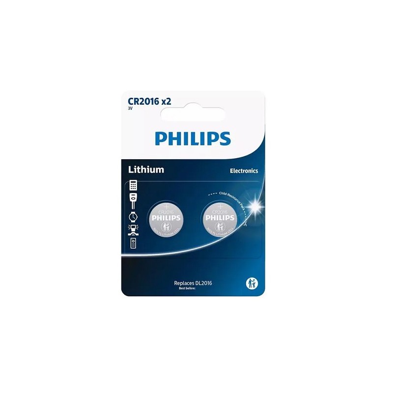 Philips CR2016 - 3 Volt Lithium Knopfzelle 3V, 2 Stück