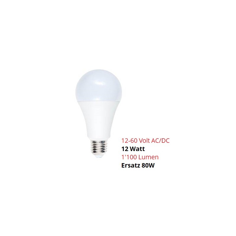 SPL E27 LED Lampe, Globe "A70", 12-60V AC/DC, 12W, matt