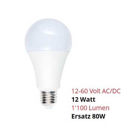 SPL LED Lampe, Globe "A70", E27, 12-60V AC/DC, 12W, matt