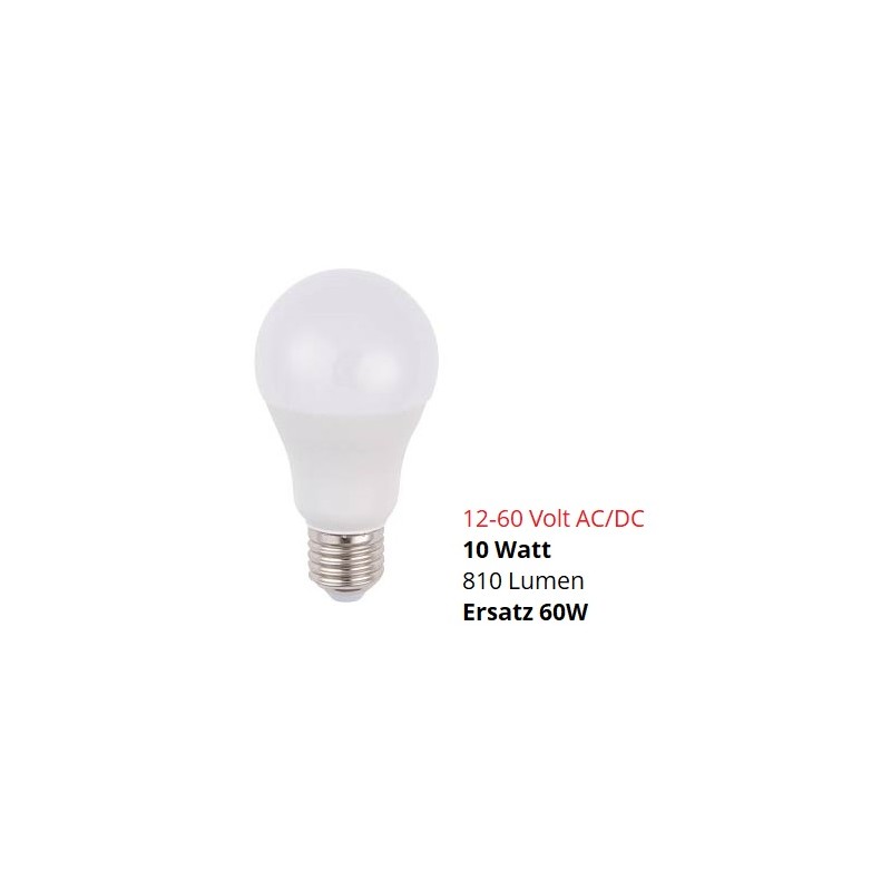 SPL E27 LED Lampe, Globe "A60", 12-60V AC/DC, 10W, matt