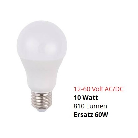 SPL E27 LED Lampe, Globe "A60", 12-60V AC/DC, 10W, matt