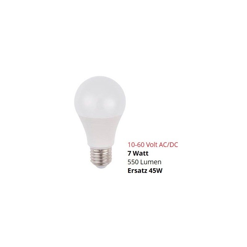 SPL E27 LED Lampe, Globe "A60", 12-60V AC/DC, 7W, matt