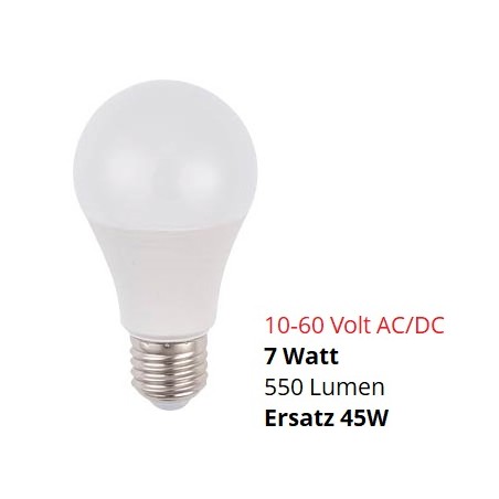 SPL LED Lampe, Globe "A60", E27, 12-60V AC/DC, 7W, matt