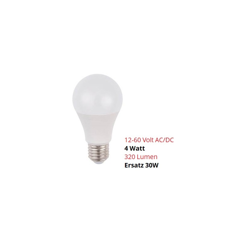 SPL E27 LED Lampe, Globe "A60", 12-60V DC, 4W, matt