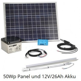 HM PV Solar Inselanlage "50W", Panel/Regler/Leuchte/Akku