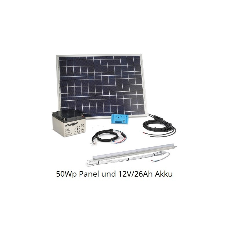 HM PV Solar Inselanlage "50W", Panel/Regler/Leuchte/Akku