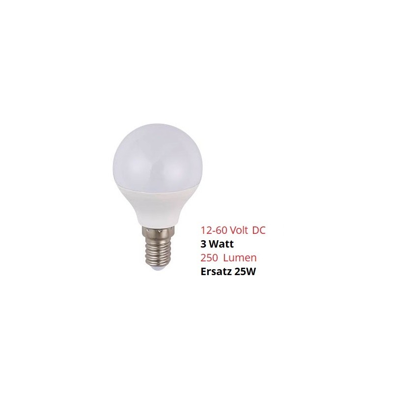 SPL LED Lampe, Globe "P45", E14, 12-60V DC, 3W, matt