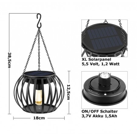 HM LED Solarlaterne "Kürbis", schwarz, 18cm hoch, 2 Stk.